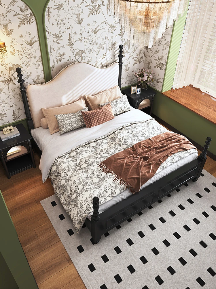 Кровать из массива дерева двуспальная свадебная кровать с римской колонной кровать принцессы черная американская кровать Изображение 1