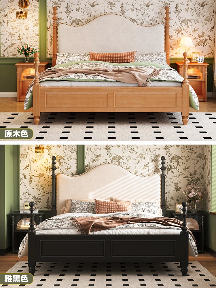 Кровать из массива дерева двуспальная свадебная кровать с римской колонной кровать принцессы черная американская кровать Изображение 2