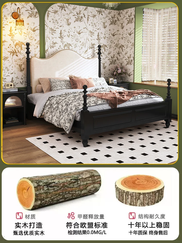 Кровать из массива дерева двуспальная свадебная кровать с римской колонной кровать принцессы черная американская кровать Изображение 4