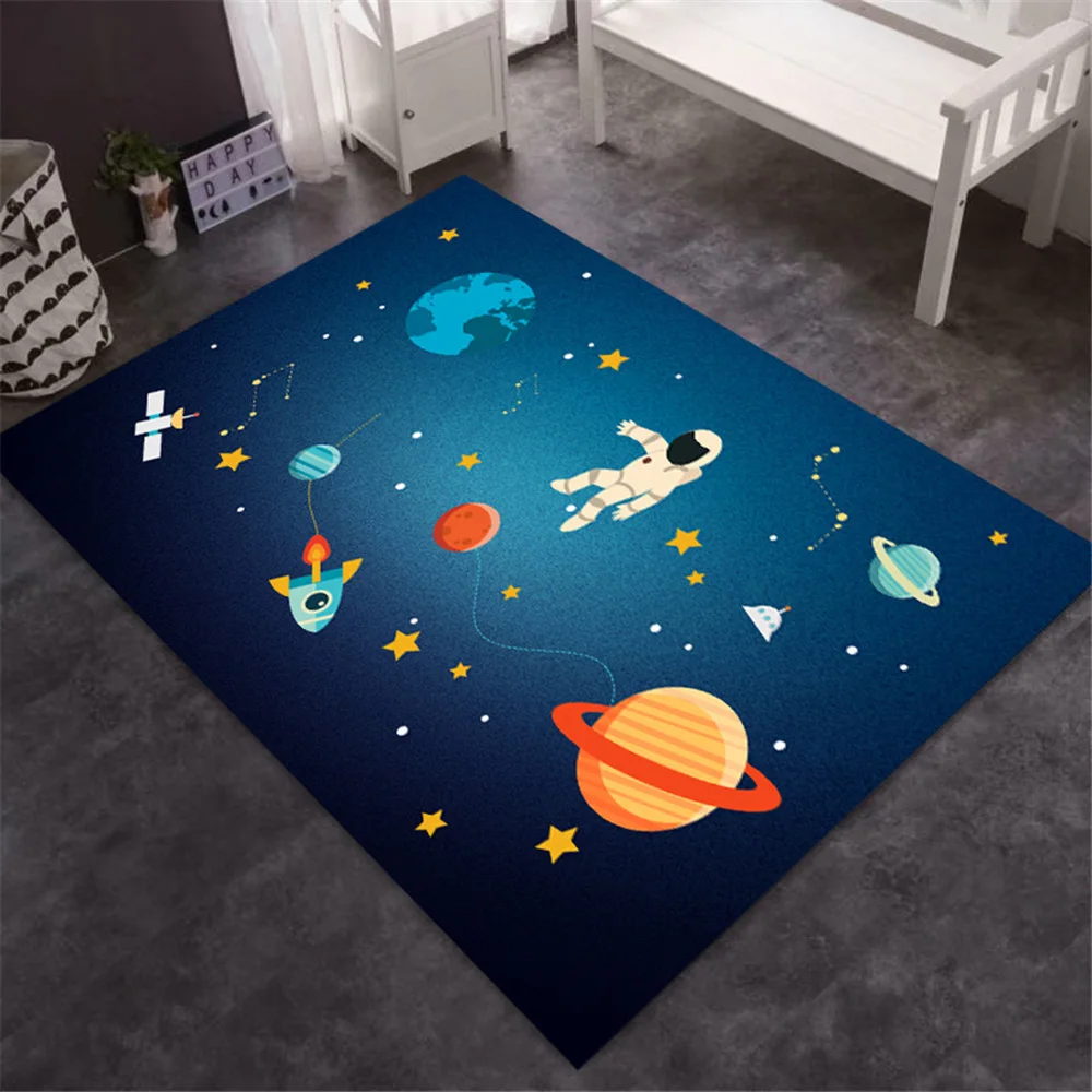 Скандинавский синий космический ковер Детский мультфильм Планета Вселенная Ковер для спальни Противоскользящий моющийся прикроватный коврик Коврик для ванной Коврик для пола Изображение 0