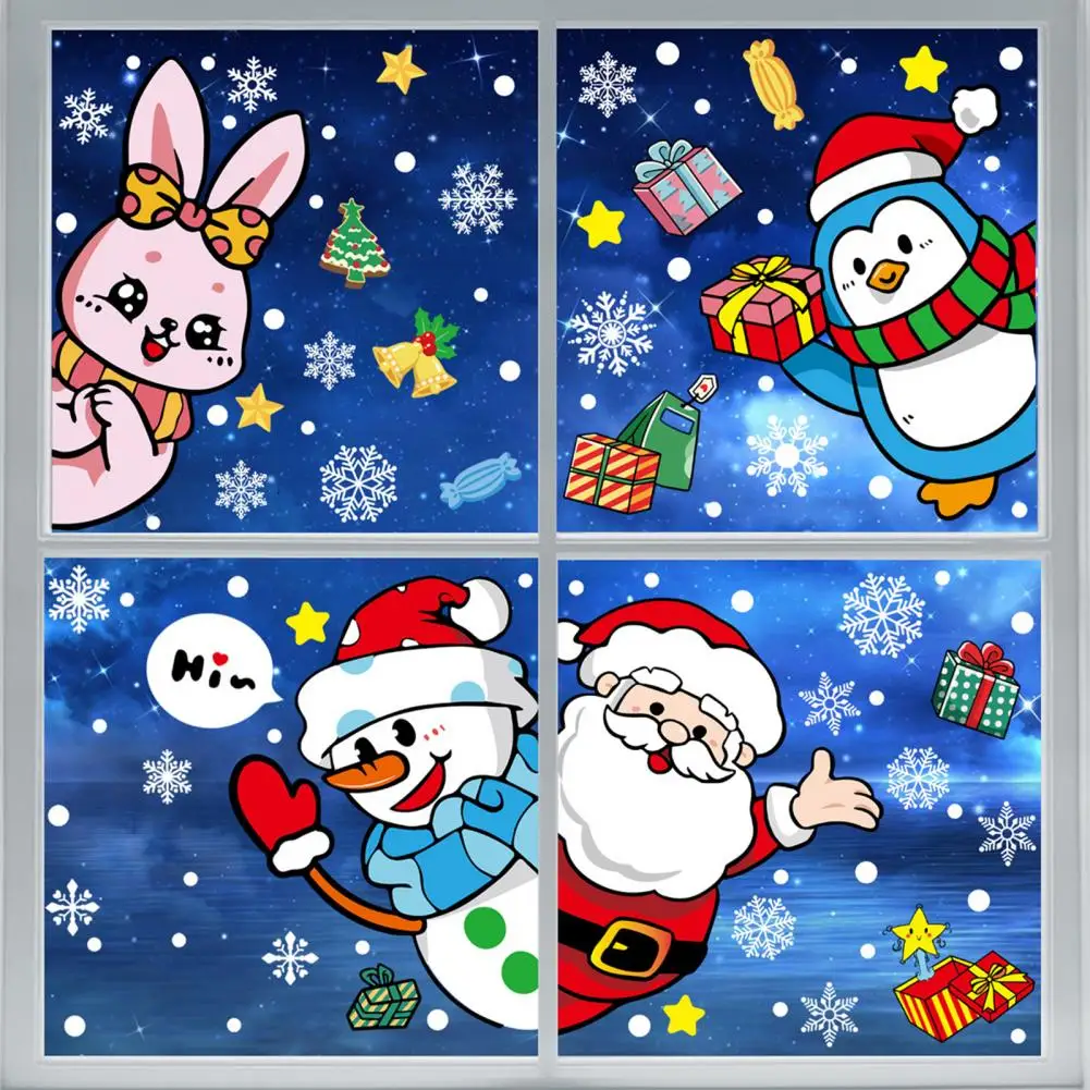 Легко наносятся рождественские украшения для окон Яркие Рождественские наклейки на окна Праздничный Санта Снеговик Дерево Лось Пингвин для стекла Изображение 4