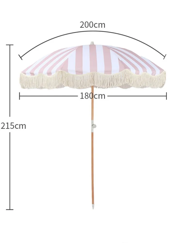 Открытый пляжный зонтик с бахромой в стиле бохо, Наклонный деревянный шест, Зонтик с кисточкой, Складной садовый газон, Стол во дворе у бассейна, Праздничные зонтики Изображение 5