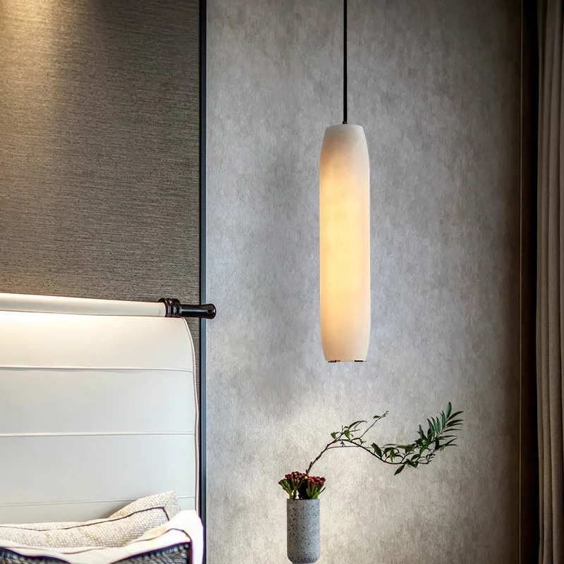 1 шт. Роскошный подвесной светильник из испанского натурального мрамора для прикроватной тумбочки в спальне, длинная подвесная линия, Маленькая светодиодная люстра E27, подвесные светильники Изображение 0