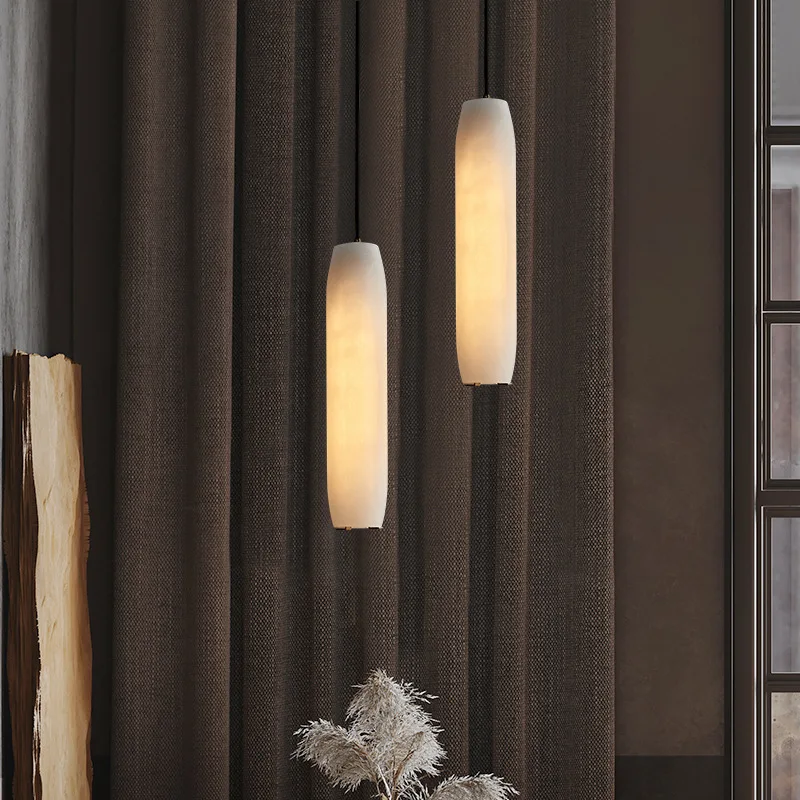 1 шт. Роскошный подвесной светильник из испанского натурального мрамора для прикроватной тумбочки в спальне, длинная подвесная линия, Маленькая светодиодная люстра E27, подвесные светильники Изображение 4