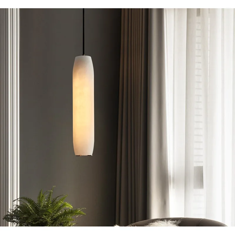 1 шт. Роскошный подвесной светильник из испанского натурального мрамора для прикроватной тумбочки в спальне, длинная подвесная линия, Маленькая светодиодная люстра E27, подвесные светильники Изображение 5