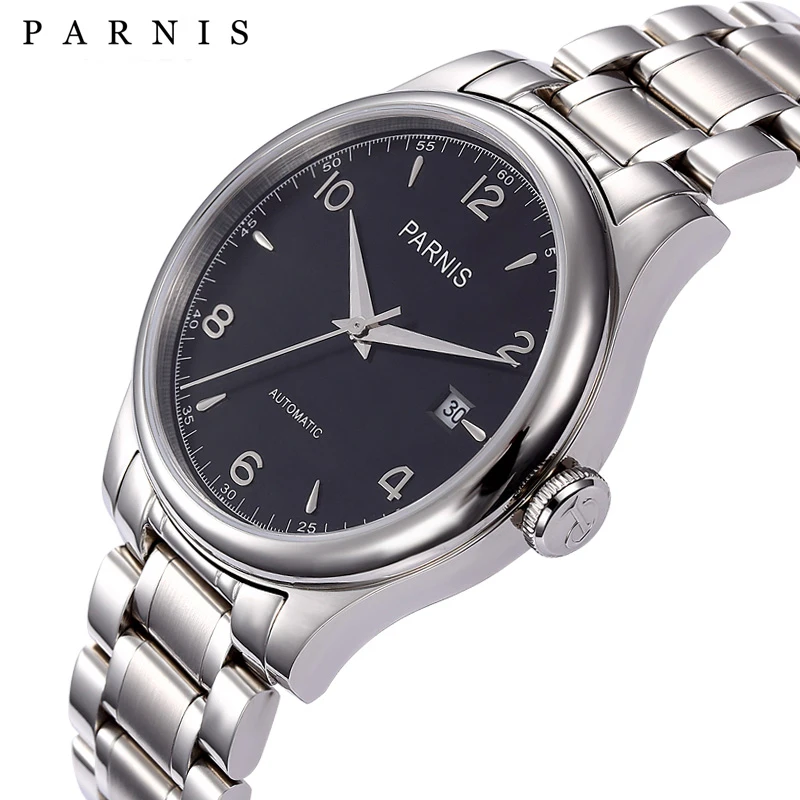 Новые модные механические часы Parnis с белым циферблатом 38 мм, автоматические часы из нержавеющей стали для мужчин, лучший бренд класса люкс relogio masculino Изображение 3