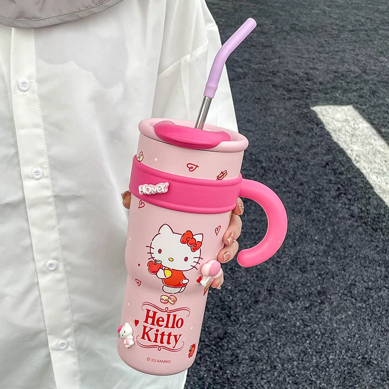 Аниме Sanrio Hellokitty Гигантская Изолированная Чашка для Девочек Высокая Красочная Соломенная Чашка Для Воды Милая Чашка Офисный Ледяной Бар Чашка Каваи Подарок 2023 Изображение 5