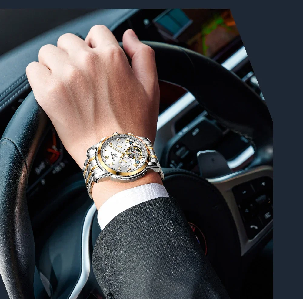 Мужские полностью автоматические механические часы на стальном ремне, новинка, Sanda 7006, модные часы с календарем, полые мужские часы Изображение 4