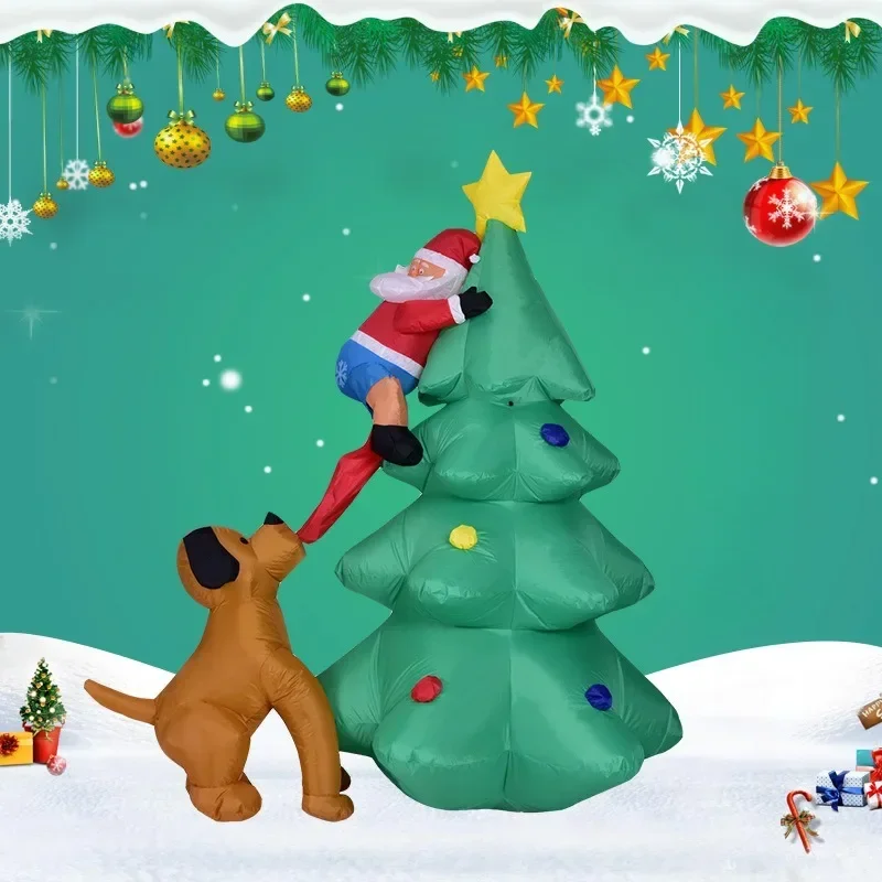 Рождественская воздушная модель 1,8 метра, надувная собака с подсветкой, Рождественская елка, старик, взбирающийся на елку, Рождественские украшения Изображение 0
