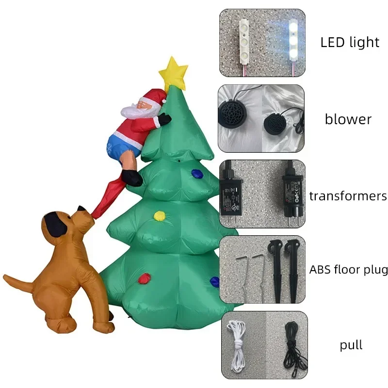 Рождественская воздушная модель 1,8 метра, надувная собака с подсветкой, Рождественская елка, старик, взбирающийся на елку, Рождественские украшения Изображение 1