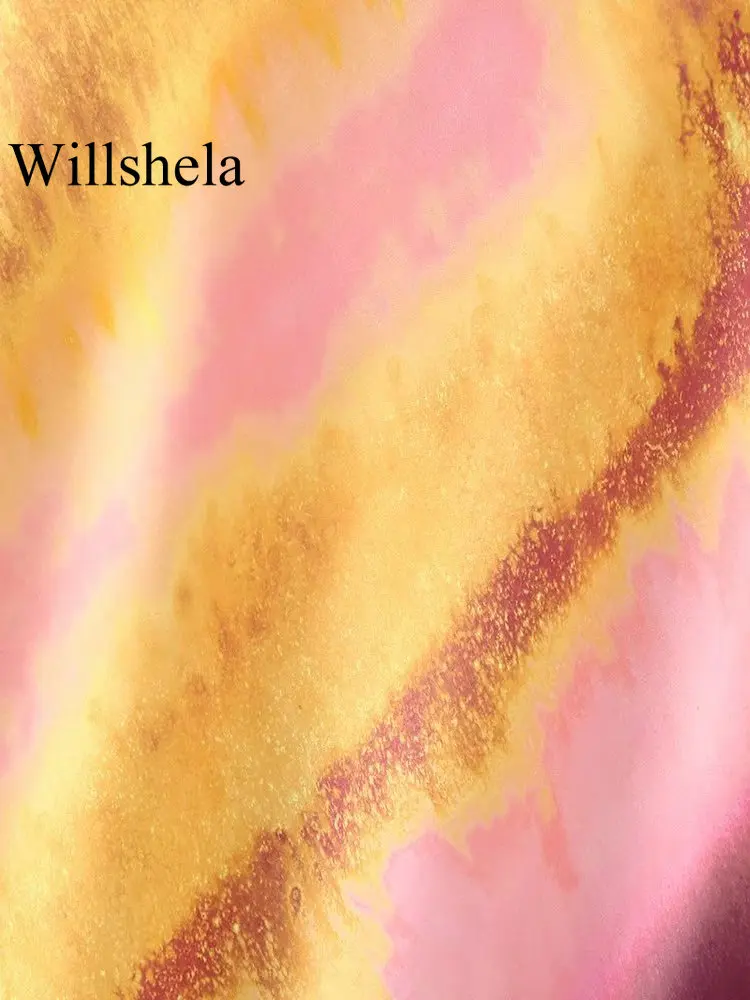 Willshela/ Женское модное платье Миди с атласным принтом и боковой молнией без спинки, Винтажные женские платья с V-образным вырезом на тонких бретелях, шикарные женские платья Изображение 3