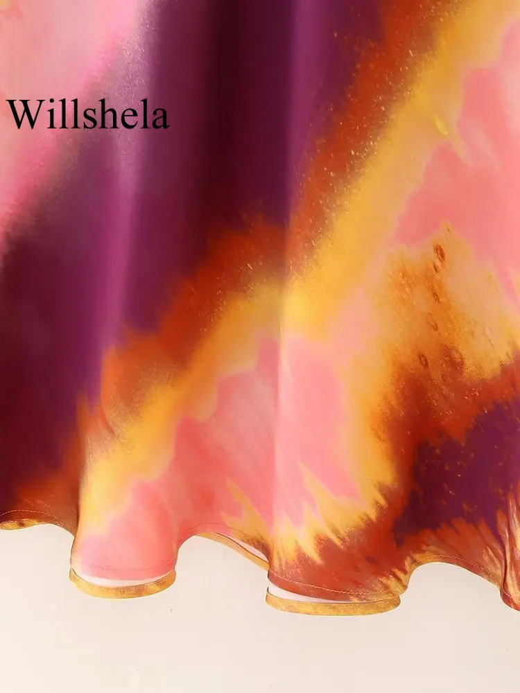 Willshela/ Женское модное платье Миди с атласным принтом и боковой молнией без спинки, Винтажные женские платья с V-образным вырезом на тонких бретелях, шикарные женские платья Изображение 4