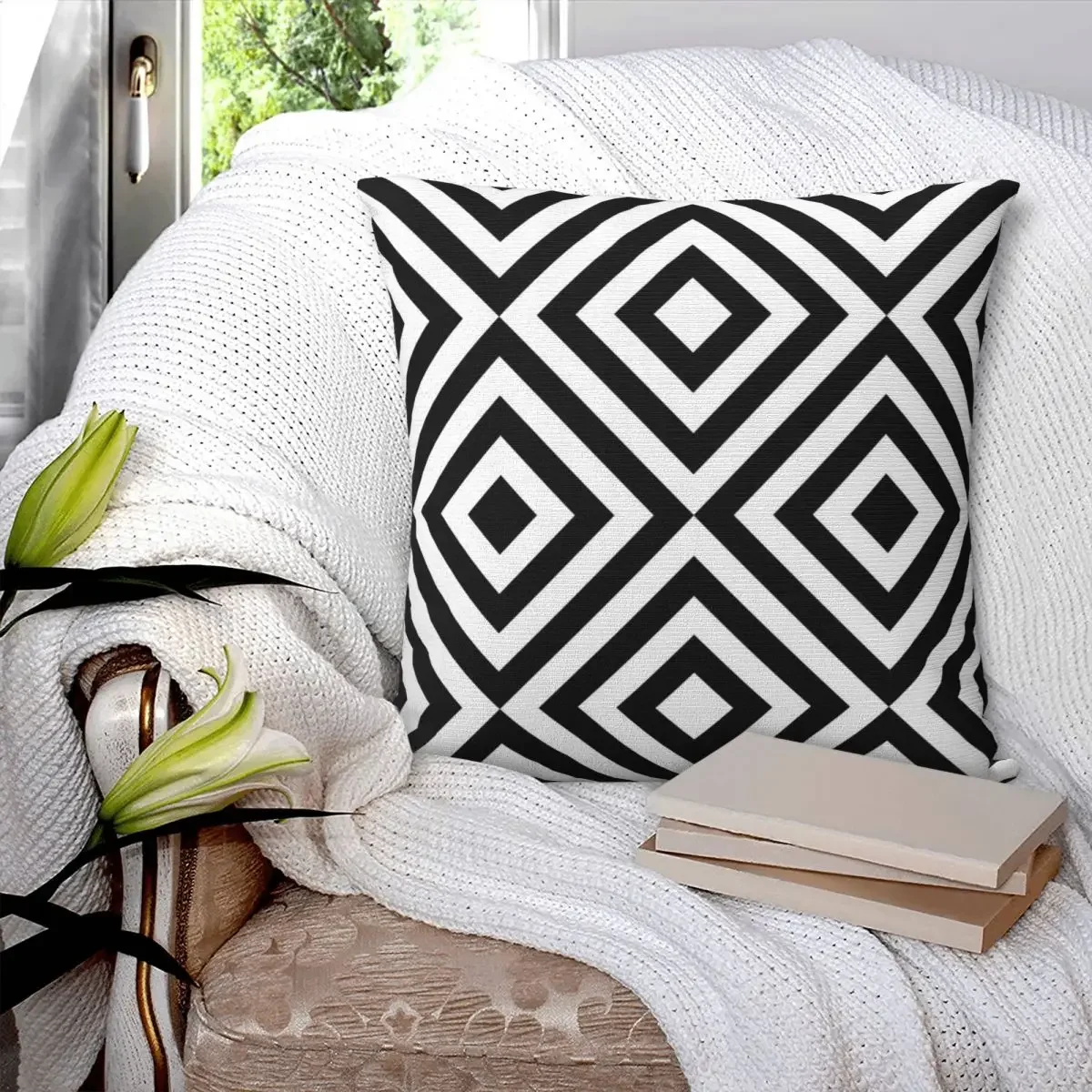 Геометрическая черно-белая линия, наволочка, чехол для подушек из полиэстера, удобная подушка, декоративные подушки для дивана, используемые Изображение 1