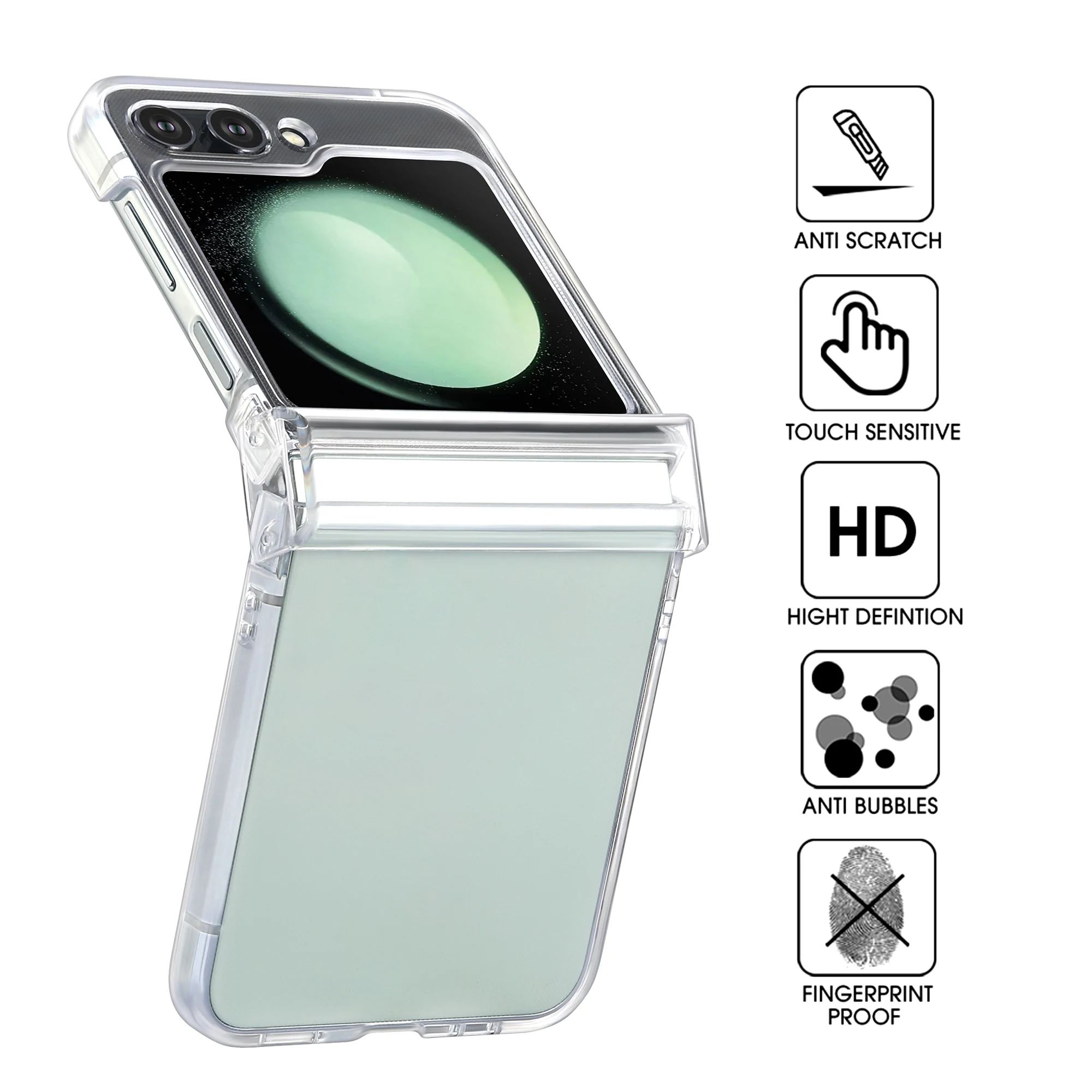 Нескользящий Шарнирный Противоударный Прозрачный Чехол для Samsung Galaxy Z Flip 5 5G Flip5 Flip3 Flip4 Flip 4 3 Откидная Крышка с защитой от Царапин Изображение 3