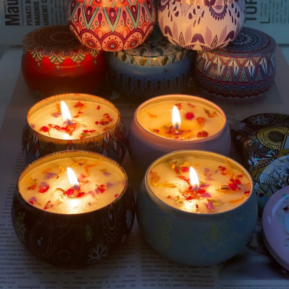 Ароматическая Свеча DIY Plant Dryed Flower Candle Аромат Романтического Компаньона для спальни Ароматическая Свеча из соевого воска Изображение 1