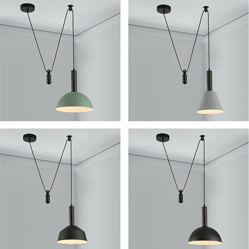 Подвесные светильники Nordic с подъемным шкивом, регулируемые по высоте, столовая, Кухонный остров, подвесные светильники в стиле лофт, декор для помещений Изображение 3