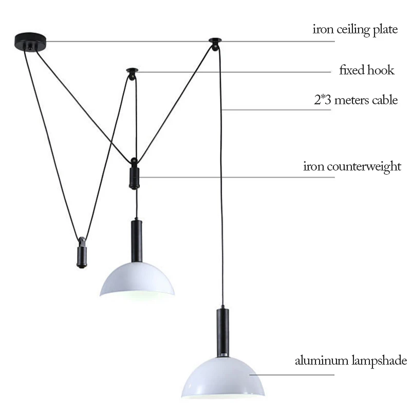 Подвесные светильники Nordic с подъемным шкивом, регулируемые по высоте, столовая, Кухонный остров, подвесные светильники в стиле лофт, декор для помещений Изображение 4